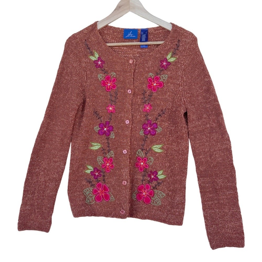 JH Collectibles Floral Embroidered Knit Cardigan Sweater Grandmacore Sz Small S